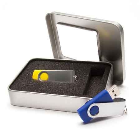 Metallbox-eckig mit Fenster für USB-Stick-Silber