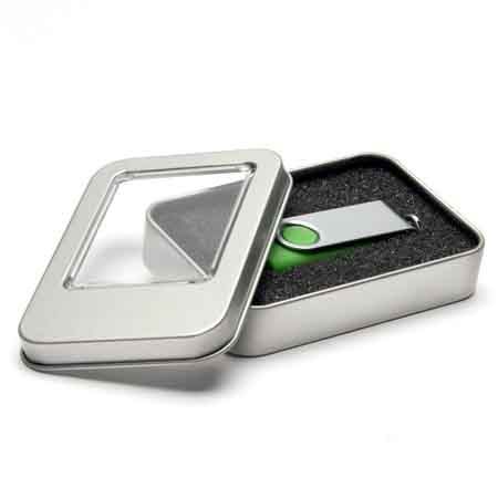 Metallbox-eckig klein mit Fenster für USB-Sticks-Silber